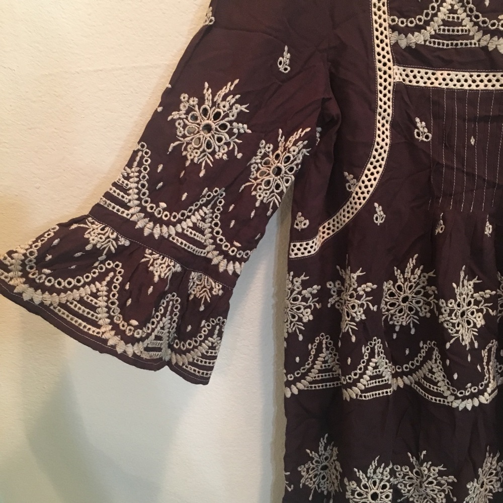 Ivy Jane Brown Embroidered Boho Tunic Blouse - Picture 3 of 5